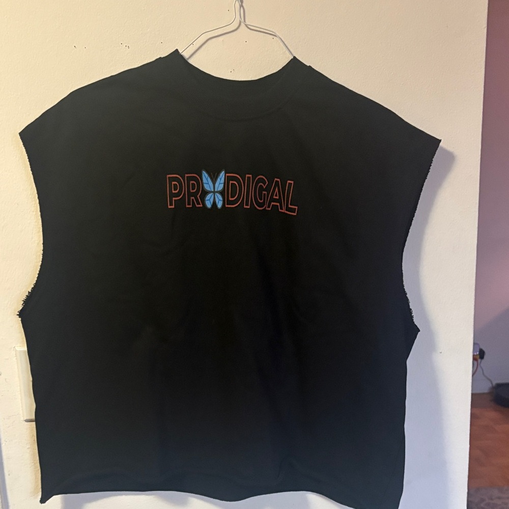 Prodigal Black Sleeveless Tee with Blue Logo